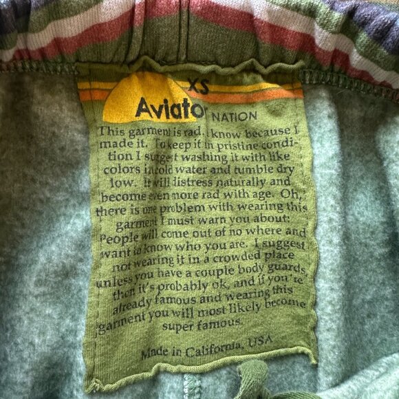Aviator Nation Serape Bolt Stitch Sweatpants Womens Size XS Jungle Green - Picture 9 of 11